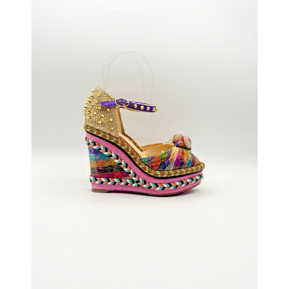 Christian Louboutin Madcarina Disco Glitter Rainbow Espadrille Wedge Size EU 35